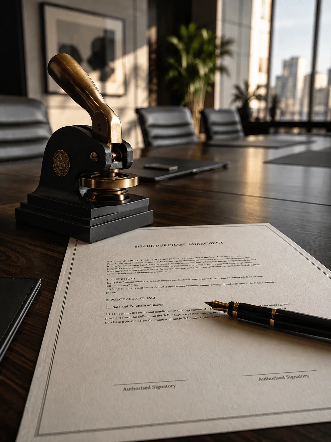 Compliance officer reviewing shareholder documents at the Mask Investments corporate office